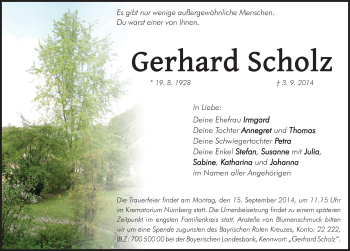 Traueranzeige von Gerhard Scholz von Hersbrucker Zeitung